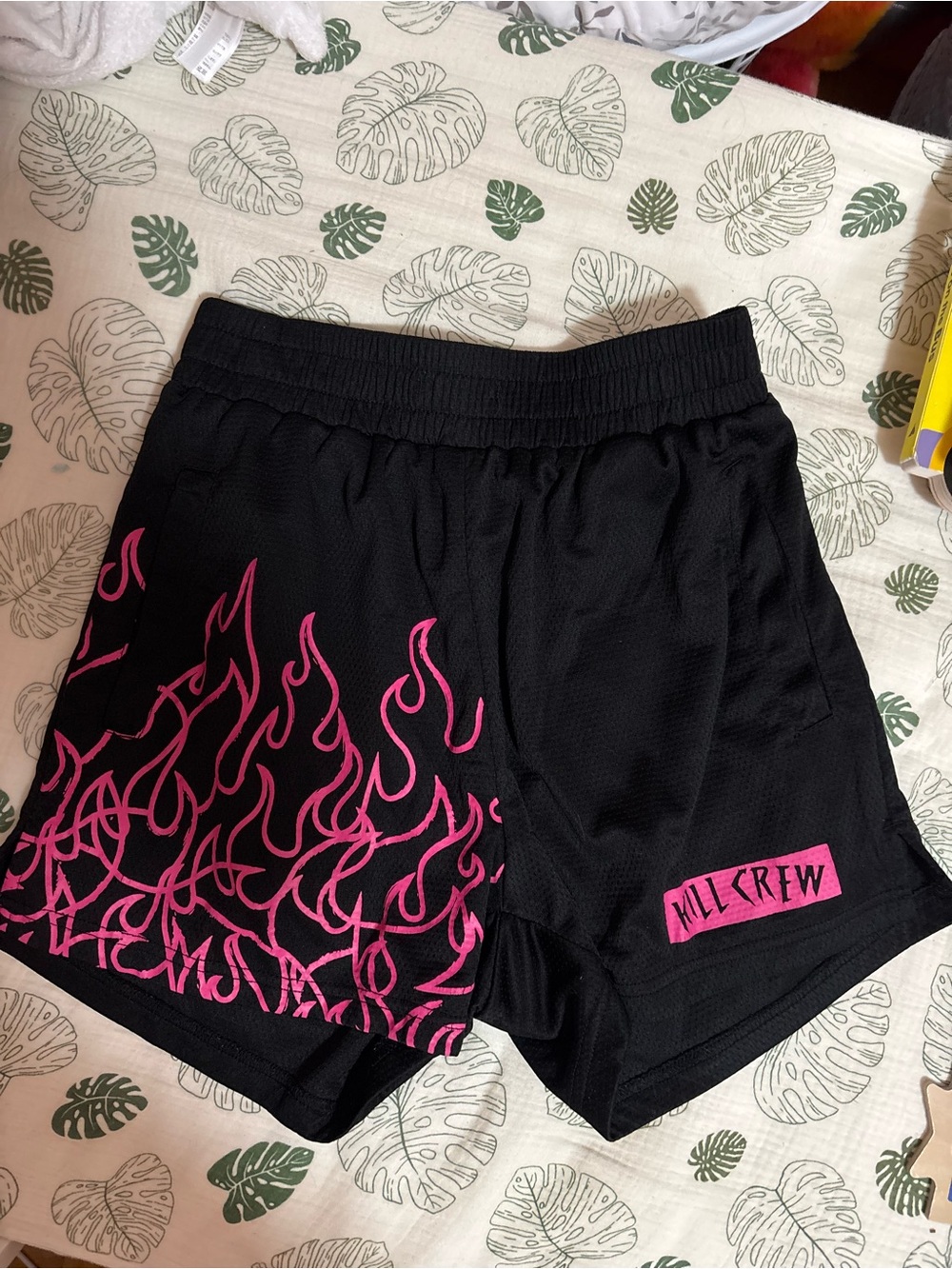 Kill Crew Black Athletic Shorts with Pink Flame Design